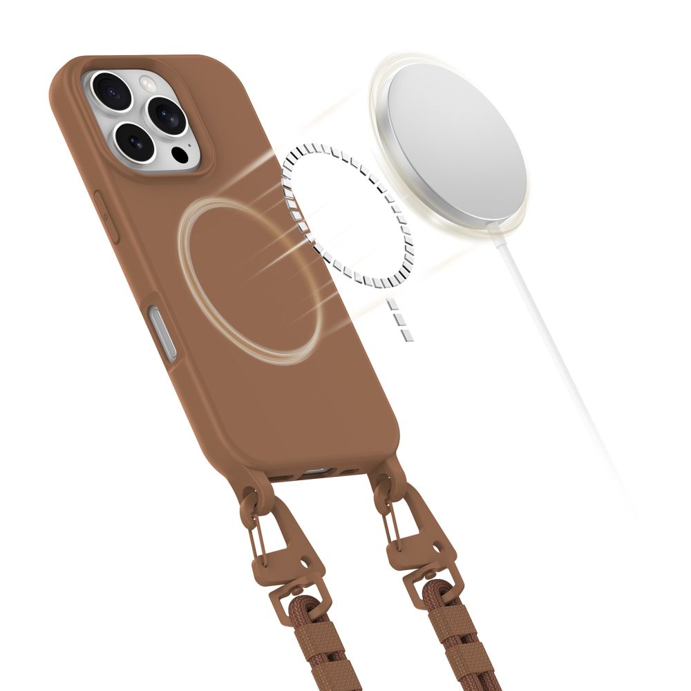 Tech-Protect iPhone 16 Pro MagNecklace - MagSafe Θήκη Σιλικόνης TPU με Pυθμιζόμενο Αποσπώμενο Κορδόνι - Chocolate Brown