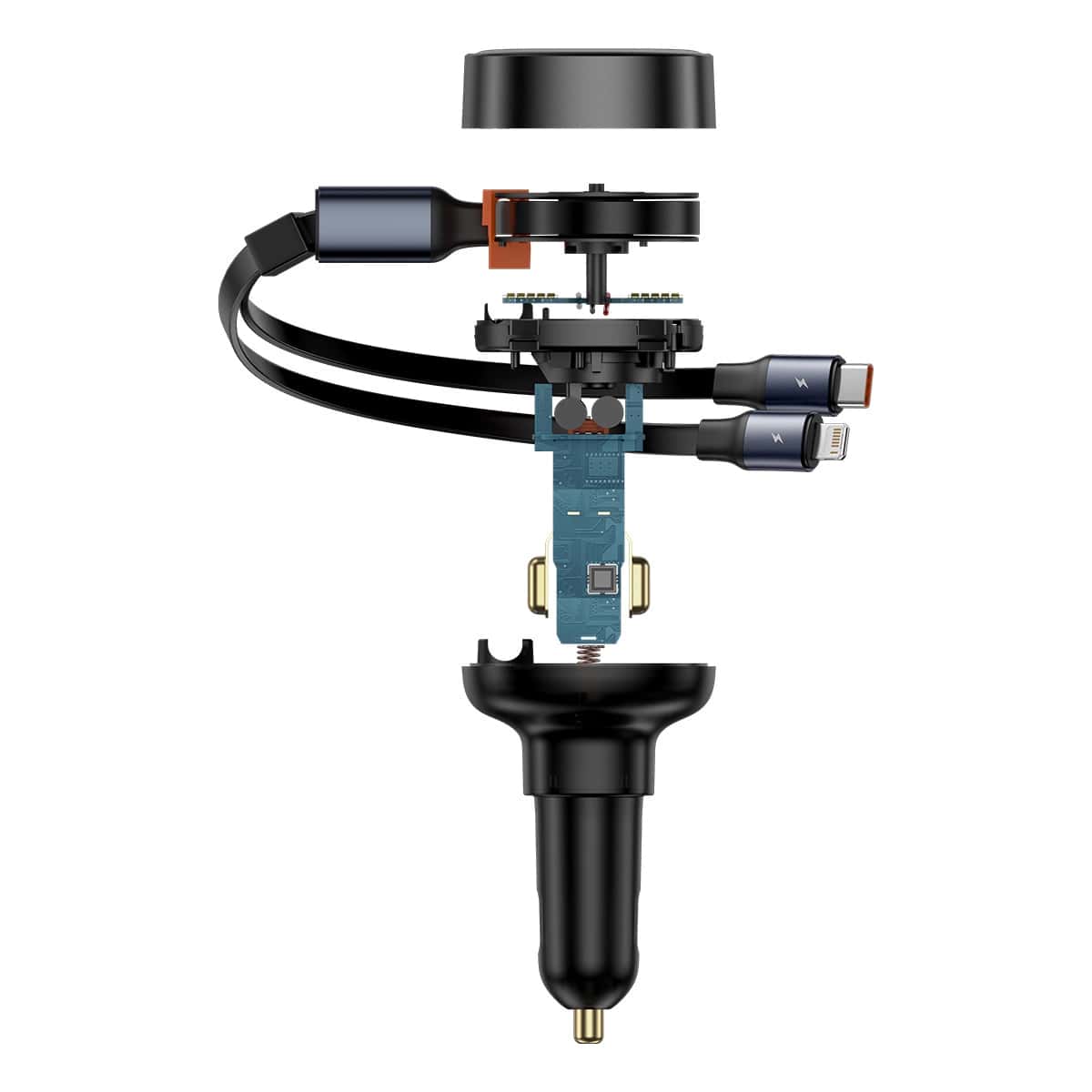 Baseus Enjoyment Pro Φορτιστής Αυτοκινήτου με Θύρα Type-C και Ενσωματωμένα Καλώδια Type-C και Lightning 60W - Black - C00057802111-00