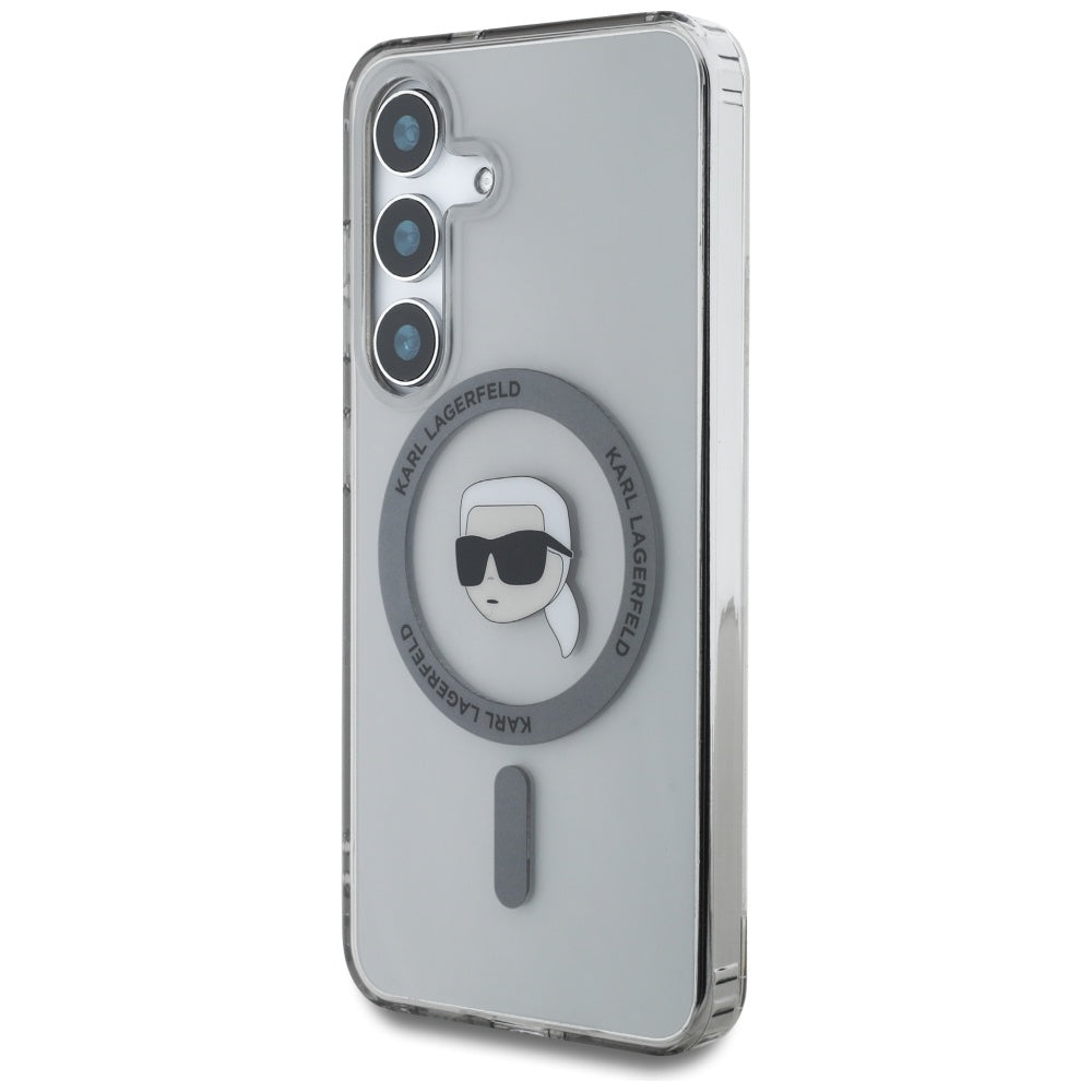 Karl Lagerfeld Samsung Galaxy S25 - Button Karl Head Printed Logo - MagSafe Σκληρή Θήκη με Πλαίσιο Σιλικόνης - Black - KLHMS25SHLSKIK