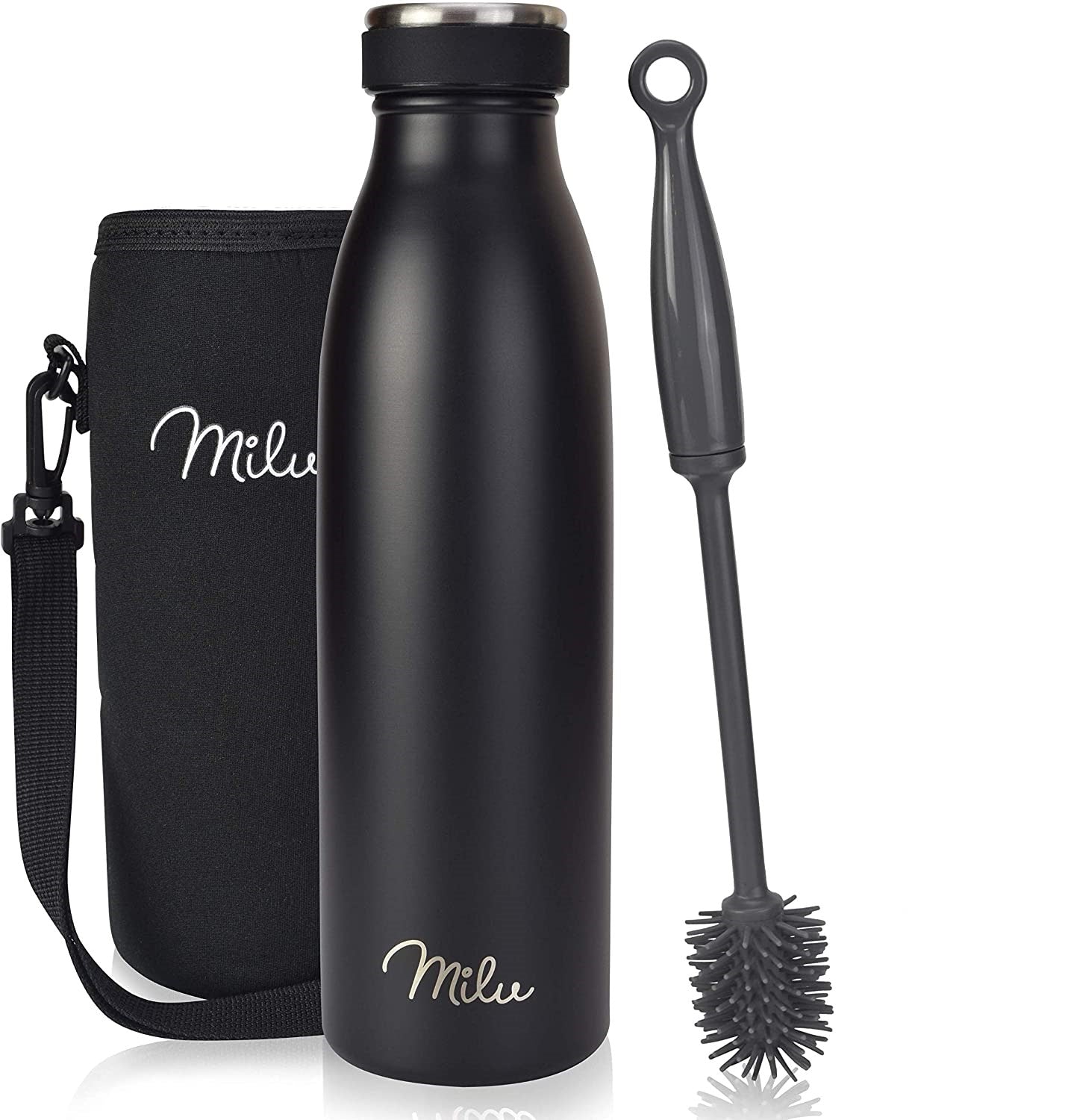 Milu T5 Stainless Steel Μπουκάλι Θερμός από Ανοξείδωτο Ατσάλι για Ζεστά και Κρύα Ροφήματα - 500ml - Black Matt - 6413