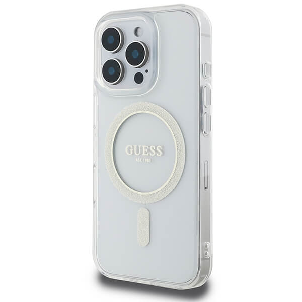 Guess iPhone 16 Pro Max - IML Glitter Circle Magsafe - Σκληρή Θήκη με Πλαίσιο Σιλικόνης - Διάφανη - GUHMP16XHFGERET