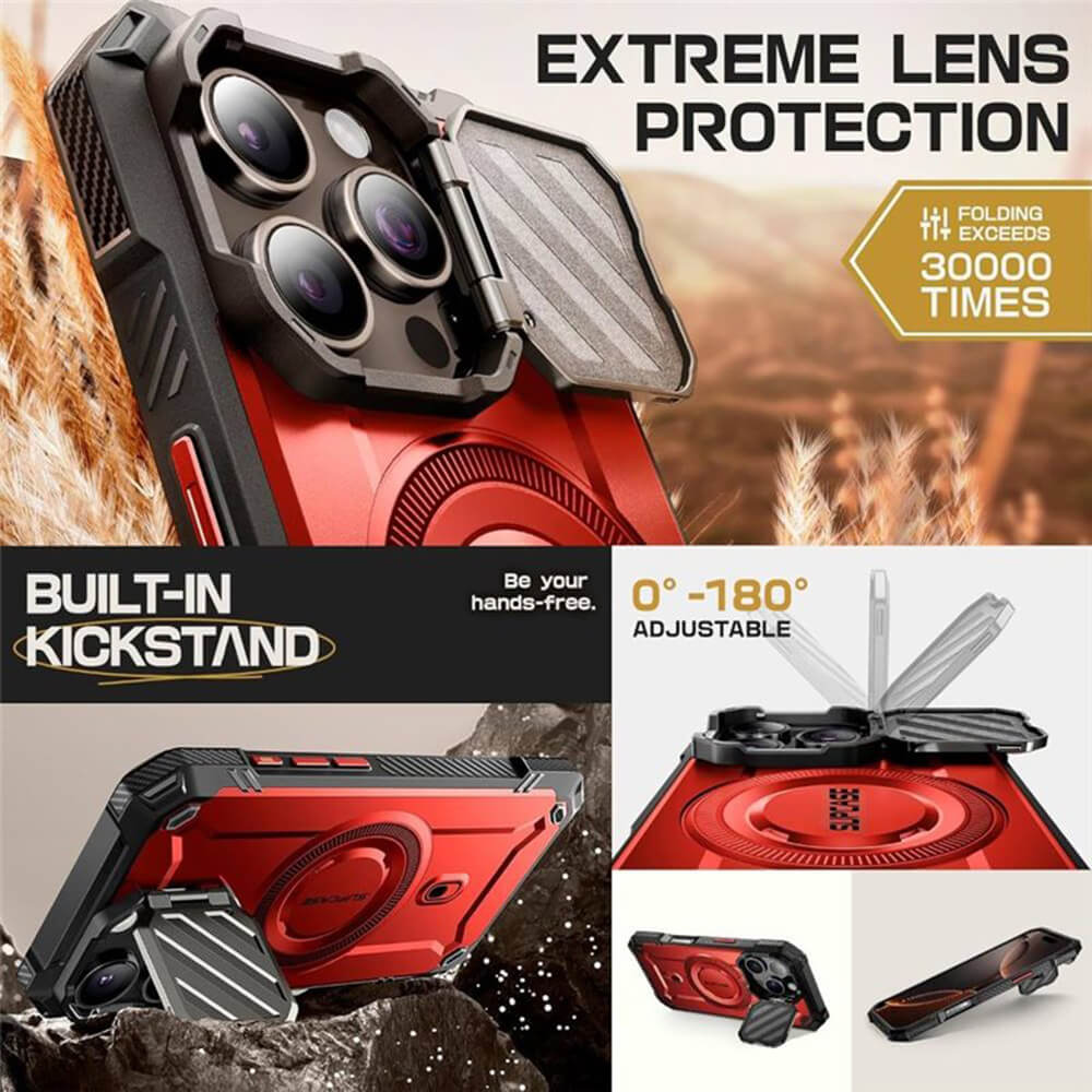 Supcase iPhone 16 Pro - Unicorn Beetle XT MagSafe - Σκληρή Θήκη με Προστασία Κάμερας / Stand - Metallic Red