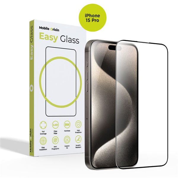 Mobile Origin iPhone 15 Pro EasyGlass Case Friendly 9H Full Screen Full Glue Tempered Glass Αντιχαρακτικό Γυαλί Οθόνης - Black