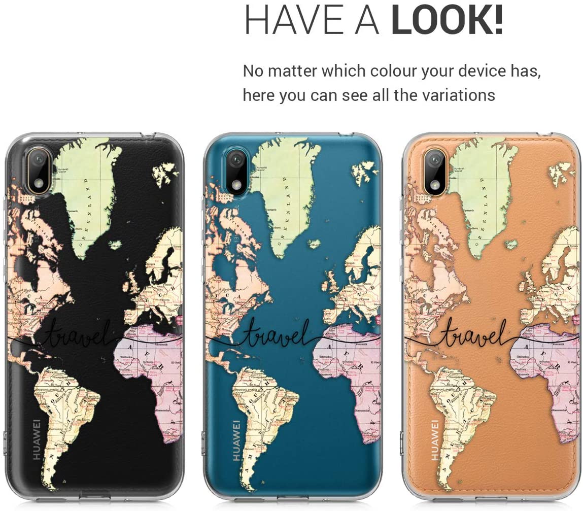 KW Huawei Y5 2019 Θήκη Σιλικόνης TPU Design Travel - Multicolor / Black - Διάφανη - 52158.01