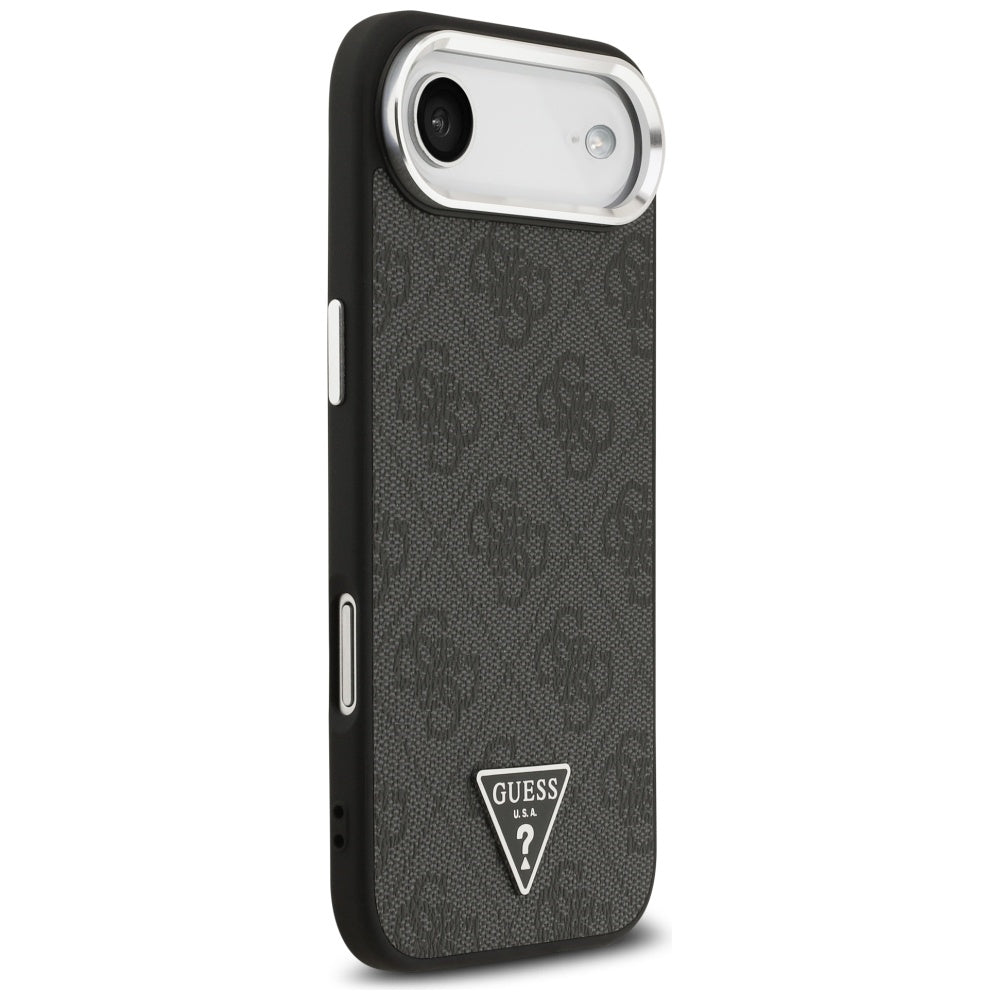 Guess iPhone Air - 4G Triangle Logo MagSafe - Σκληρή Θήκη με Πλαίσιο Σιλικόνης και Επένδυση Συνθετικού Δέρματος - Black / Silver - GUHMP17MP4TSRCMK