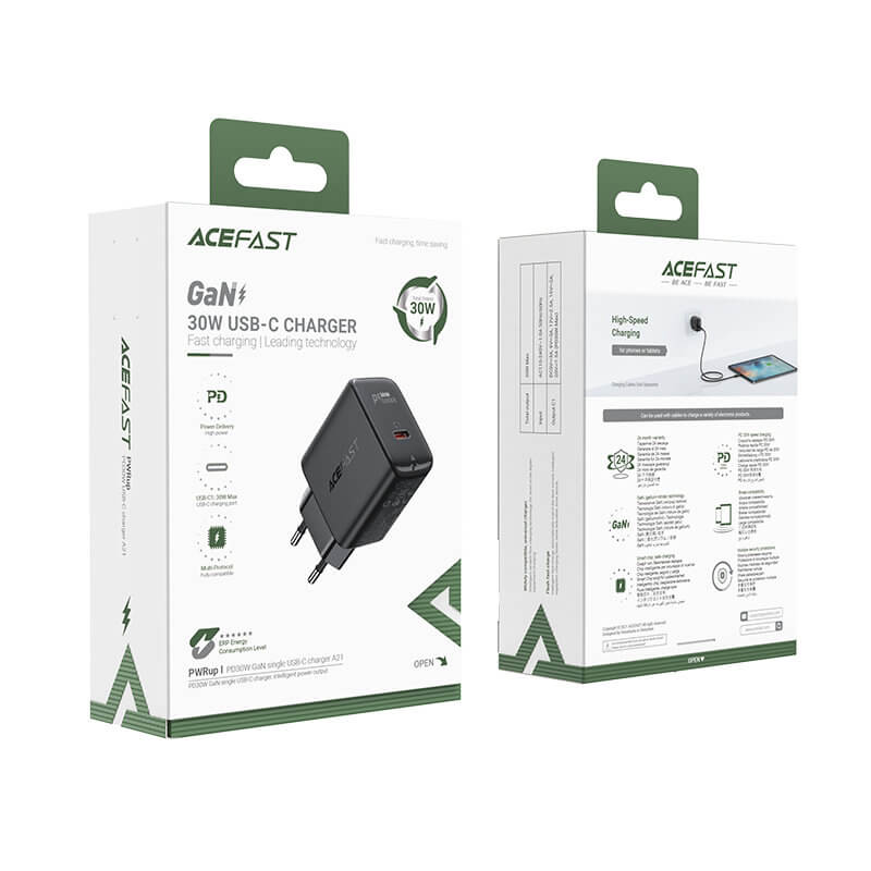 Acefast A21 Οικιακός Φορτιστής Γρήγορης Φόρτισης Type-C 30W - Black