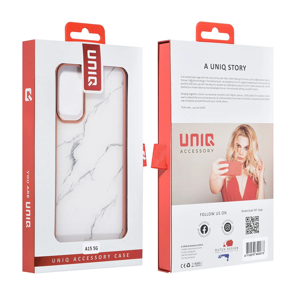 Tuniq Samsung Galaxy A15 4G / A15 5G - Σκληρή Θήκη με Πλαίσιο Σιλικόνης - Σχέδιο Μάρμαρο - Λευκή