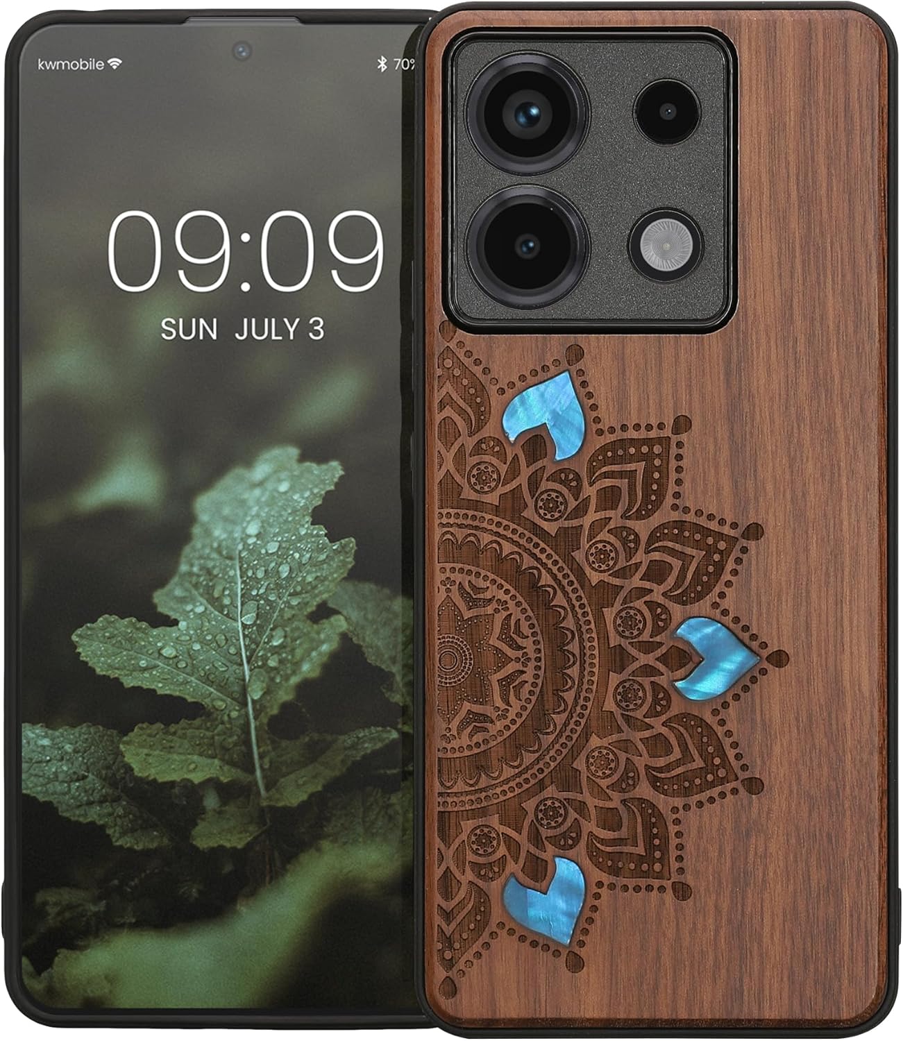 KW Xiaomi Redmi Note 13 Pro 5G / Poco X6 5G Θήκη από Φυσικό Ξύλο - Design Rising Sun - Dark Brown / Mother of Pearl