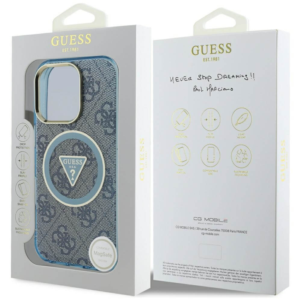 Guess iPhone 16 Pro - IML Metal Glitter 4G Circle Triangle MagSafe - Σκληρή Θήκη με Πλαίσιο Σιλικόνης και MagSafe - Blue - GUHMP16LHG4PRTGB