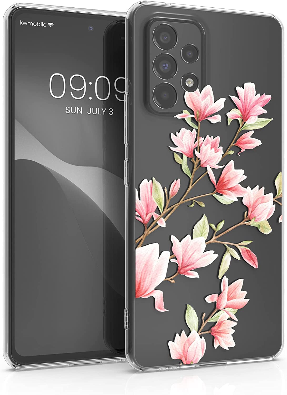 KW Samsung Galaxy A53 5G Θήκη Σιλικόνης TPU Design Magnolias - Pink / White - Διάφανη - 58384.01