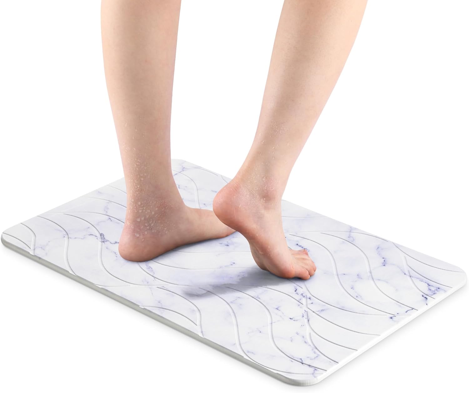 Navaris Αντιολισθητικό Χαλάκι Μπάνιου από Διατομίτη για Γρήγορο Στέγνωμα -‎ 60 x 39 cm - White Marble - 59868.02