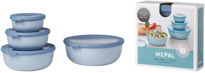 Mepal Cirqula Round Σετ με 4 BPA Free Δοχεία Αποθήκευσης Φαγητού - 350 ml - 750 ml - 1250 ml - 2250 ml - Nordic Blue