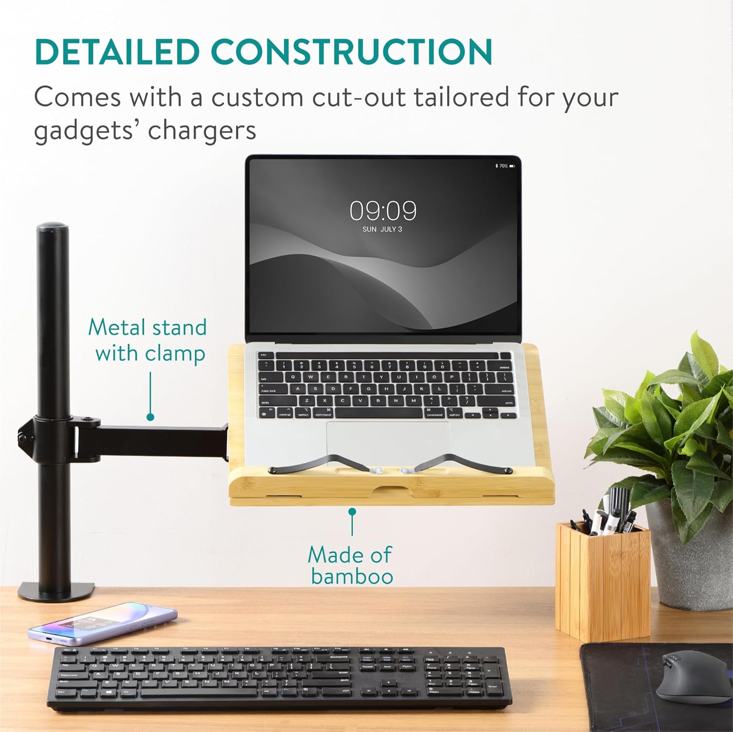 Navaris Βάση Στήριξης Βιβλίων και Τάμπλετ με Ρυθμιζόμενο Βραχίονα - ‎Bamboo Brown