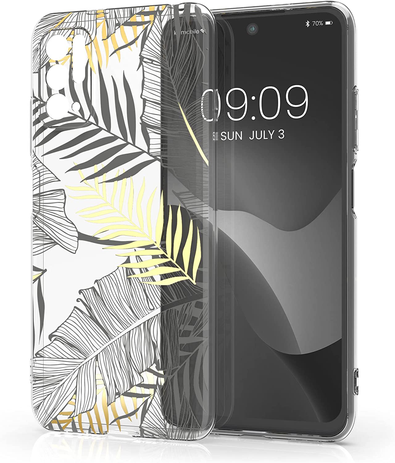 KW Xiaomi Redmi Note 10 5G / Poco M3 Pro 5G Θήκη Σιλικόνης TPU Design Palm Leaves - Yellow / Grey - Διάφανη - 54950.03