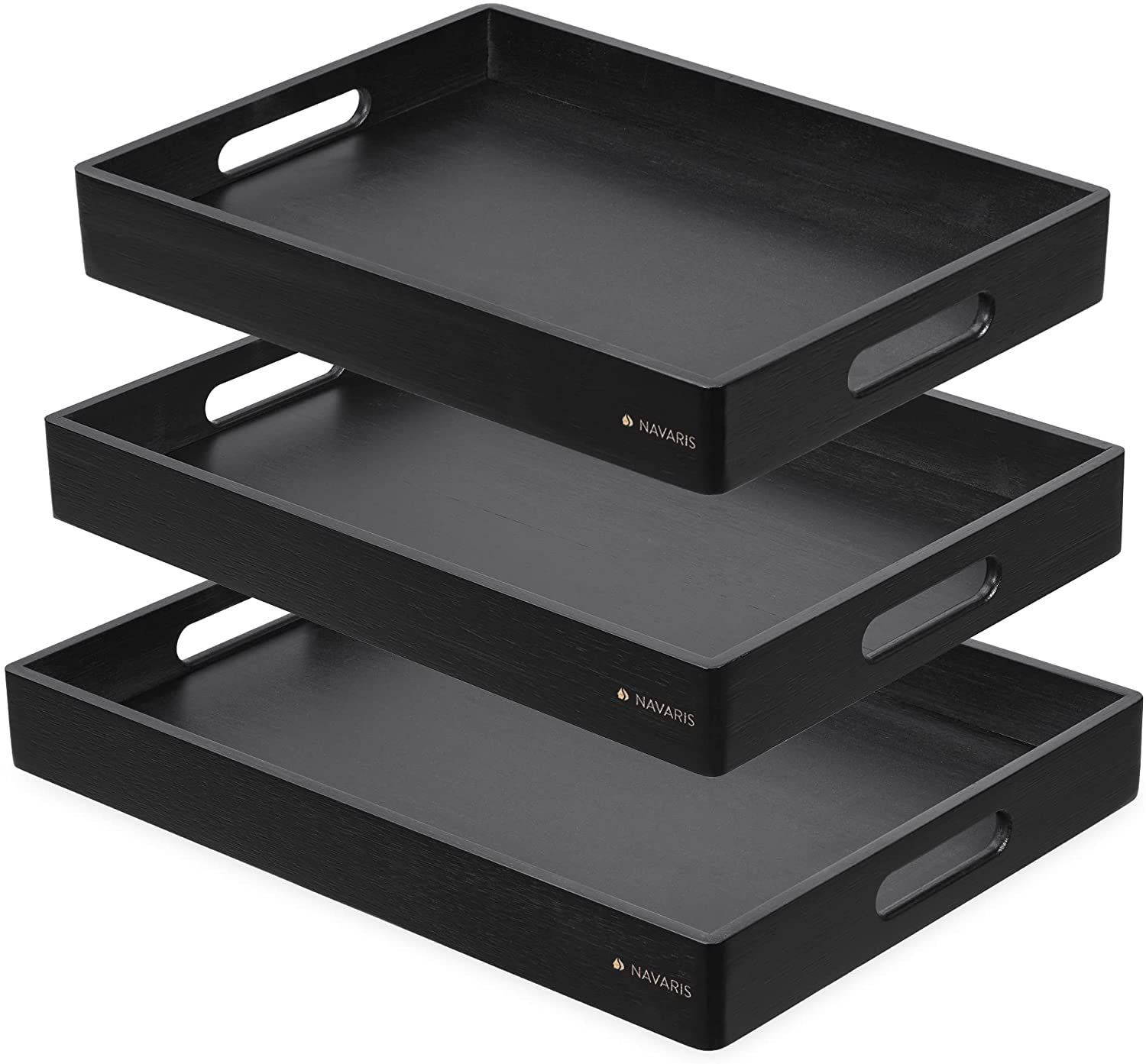 Navaris Σετ με 3 Δίσκους Σερβιρίσματος από Μπαμπού - Black - 53446.03.01