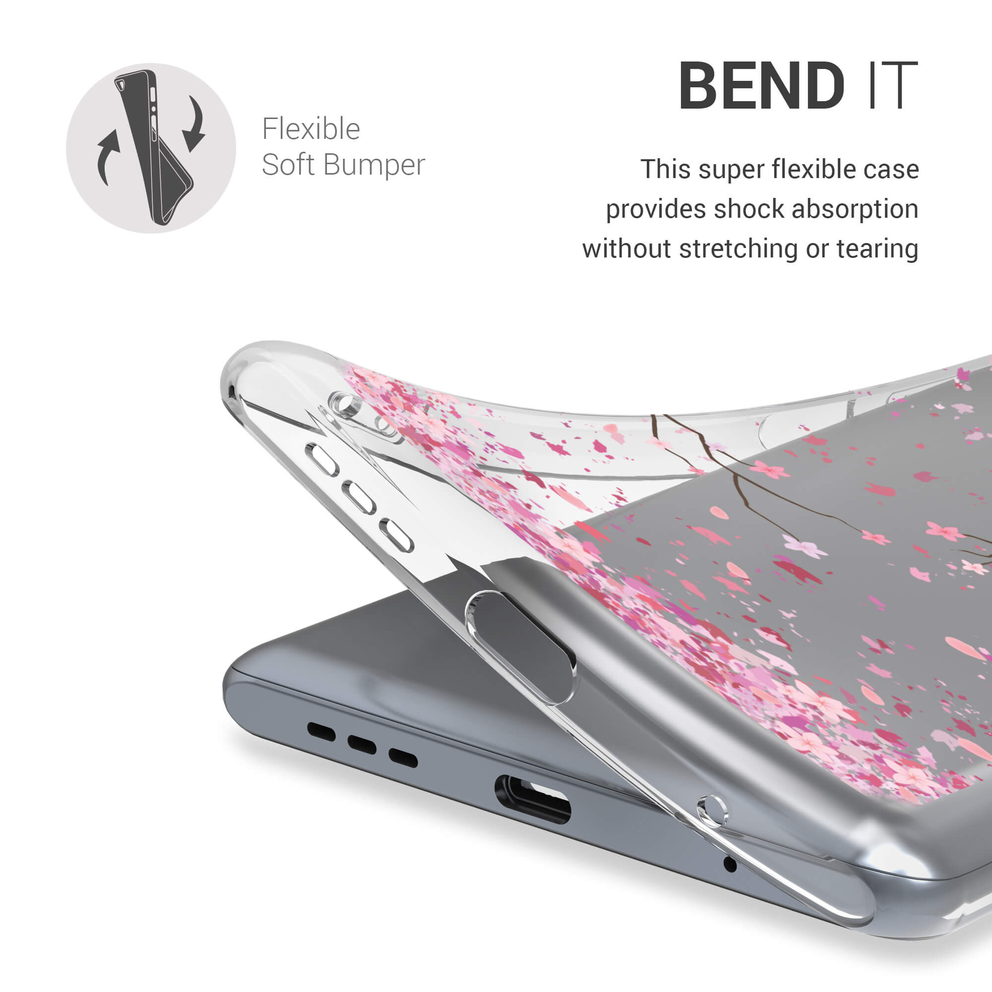 KW Xiaomi Redmi Note 10 Pro Θήκη Σιλικόνης TPU Design Cherry Blossoms - Light Pink / Dark Brown - Διάφανη - 54554.01