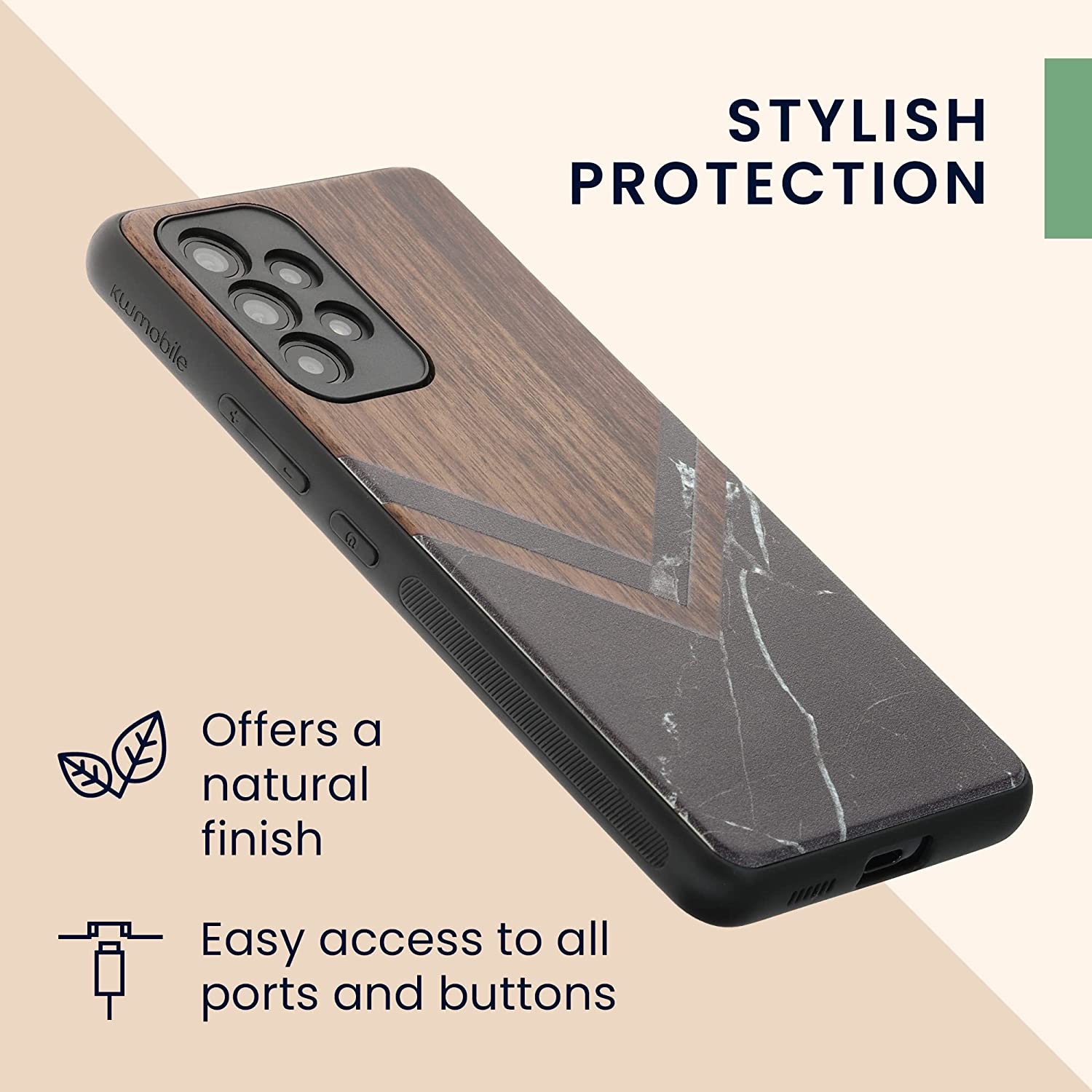 KW Samsung Galaxy A53 5G Θήκη από Φυσικό Ξύλο - Design Wood and Marble - Black / White / Dark Brown - 58317.10