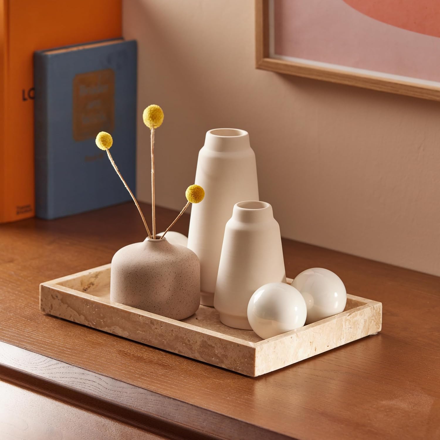 Navaris Διακοσμητικός Ορθογώνιος Δίσκος από Φυσική Πέτρα Τραβερτίνη - 30 x 20 x 3 cm - Natural Stone - 60970.02