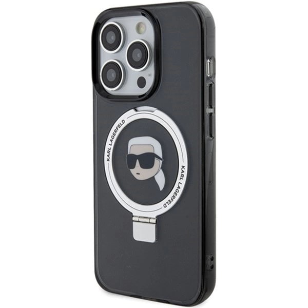 Karl Lagerfeld iPhone 15 Pro Max Ring Stand Karl Head MagSafe Σκληρή Θήκη με Πλαίσιο Σιλικόνης και MagSafe - Διάφανη / Black - KLHMP15XHMRSKHK
