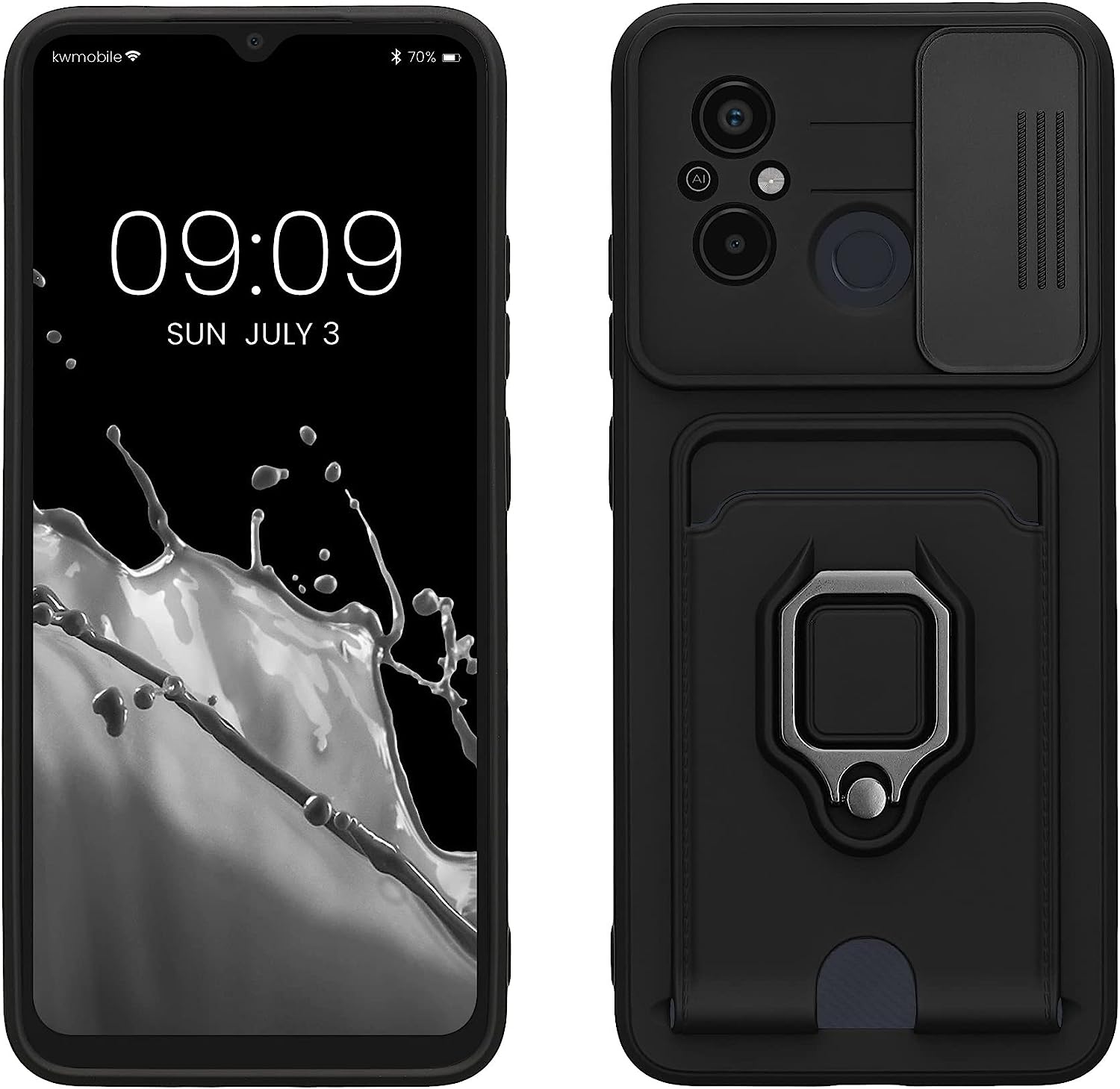 KW Xiaomi Redmi 12C Θήκη Σιλικόνης με Κάλυμμα για την Κάμερα και Δαχτυλίδι Συγκράτησης - Black - 61259.01