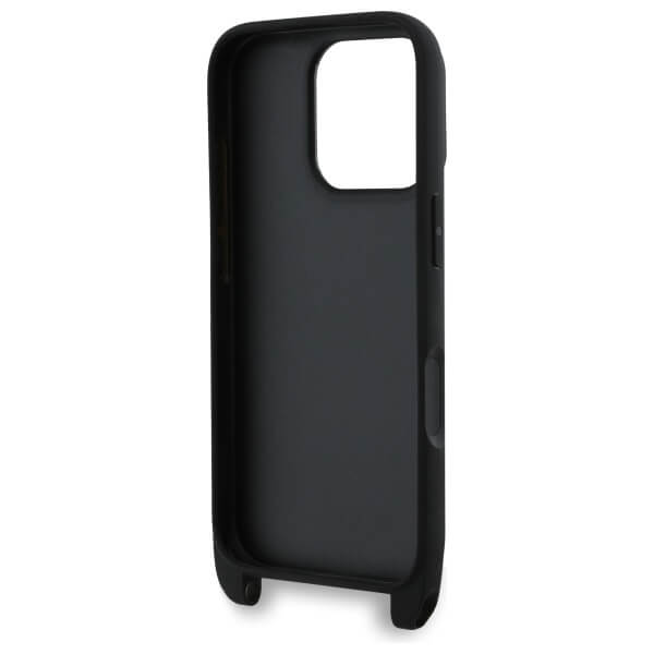 Karl Lagerfeld iPhone 16 Pro Max - Saffiano Karl and Choupette Metal Pin CBDY Strap - Σκληρή Θήκη με Επένδυση Συνθετικού Δέρματος με Πλαίσιο Σιλικόνης και Λουράκι - Black - KLHCP16XSAKCPBK