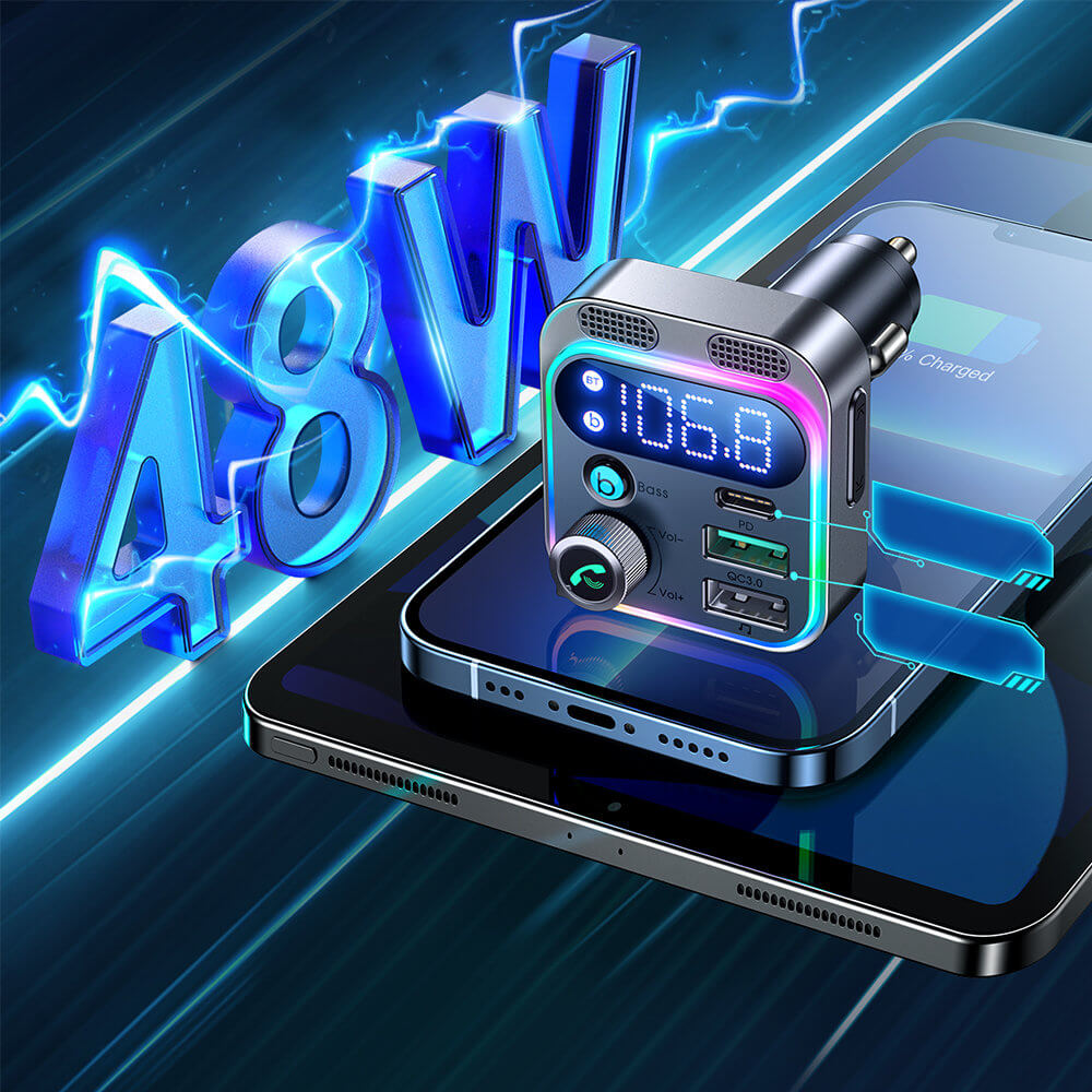 Joyroom JR-CL16 Bluetooth 5.0 FM Transmitter για Αναπαραγωγή Μουσικής / Κλήσεις / Φόρτιση Κινητών στο Αυτοκίνητο 48W - Black