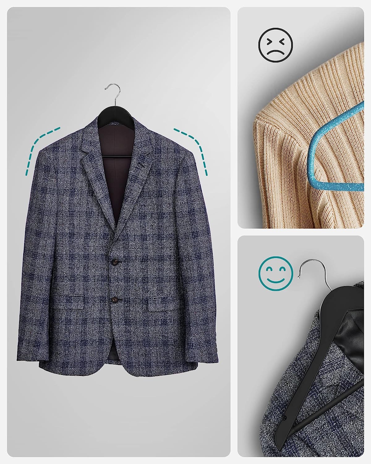 Songmics Σετ με 10 Ξύλινες Κρεμάστρες Ρούχων - Black - CRW02B10