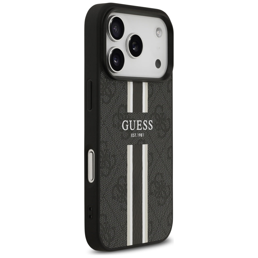 Guess iPhone 17 Pro - 4G Printed Stripes MagSafe - Θήκη με Επένδυση Συνθετικού Δέρματος - Black - GUHMP17LP4RPSK