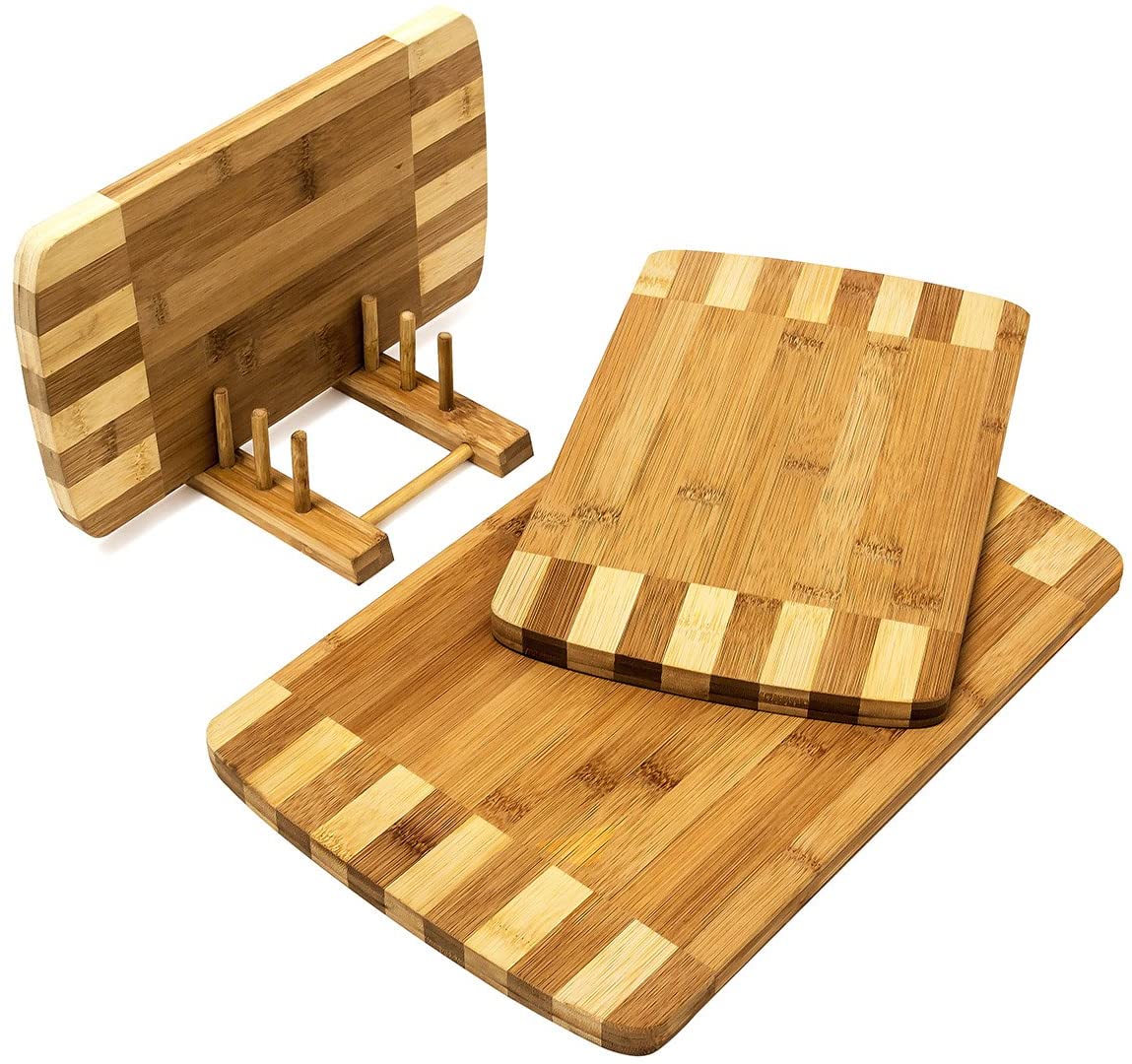 Relaxdays Σετ με 3 Σανίδες Κοπής από Μπαμπού με Βάση - Brown / Light Brown - 4052025188771
