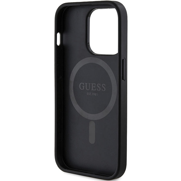 Guess iPhone 15 Pro Max - 4G Collection Leather Metal Logo MagSafe Θήκη με Επένδυση Συνθετικού Δέρματος και MagSafe - Black - GUHMP15XG4GFRK