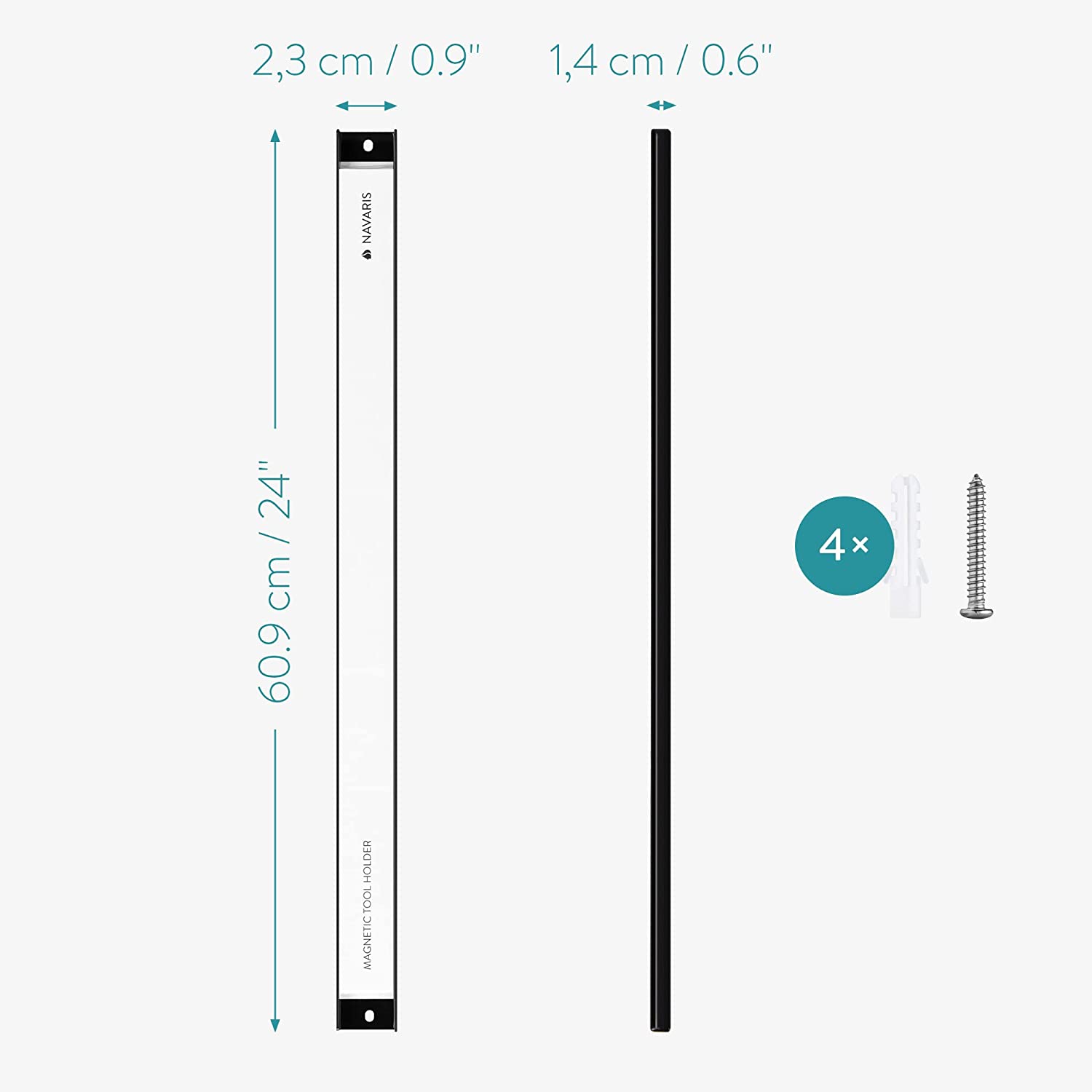 Navaris Σετ με 2 Επιτοίχιες Μαγνητικές Βάσεις Στήριξης Εργαλείων - 4 x 61 cm - Black - 54269.03