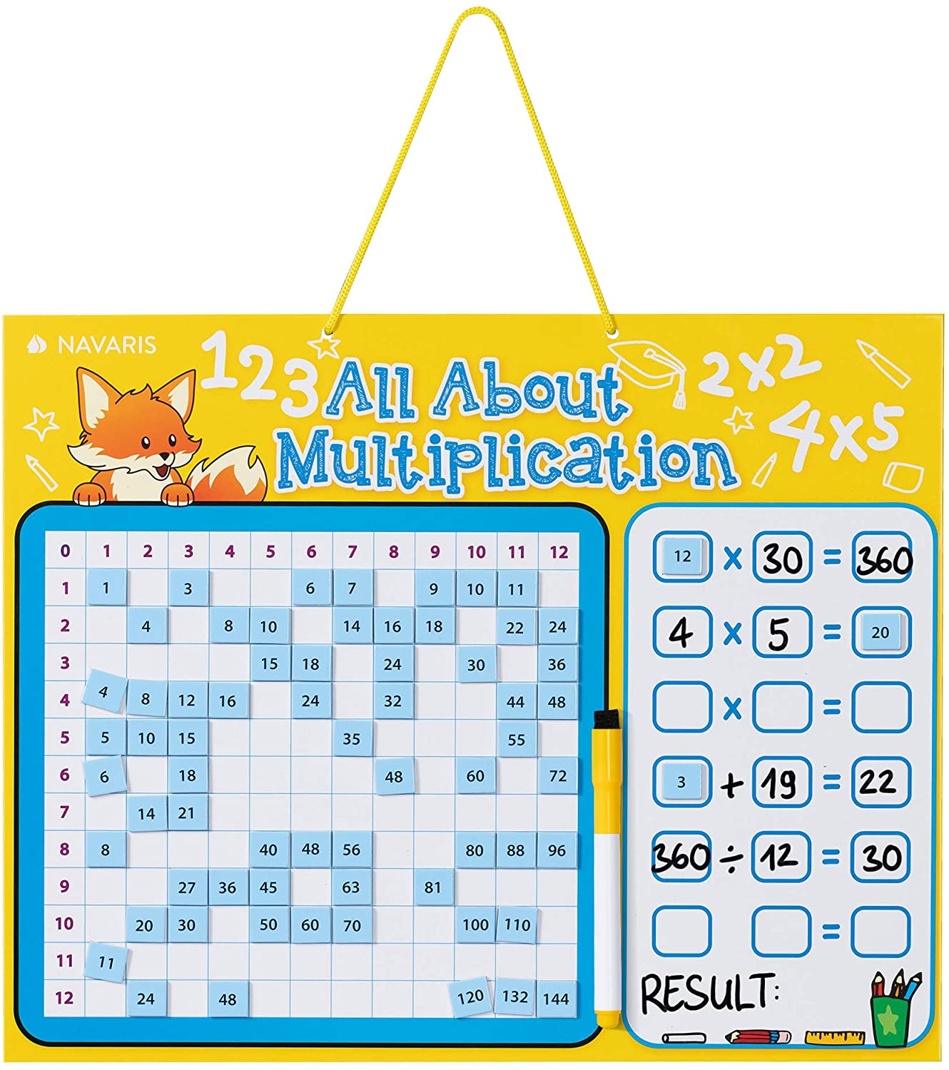 Navaris Μαγνητικός Πίνακας Εκμάθησης Πολλαπλασιασμού για Παιδιά - 40 x 32 cm - Yellow / Blue - 53345.02