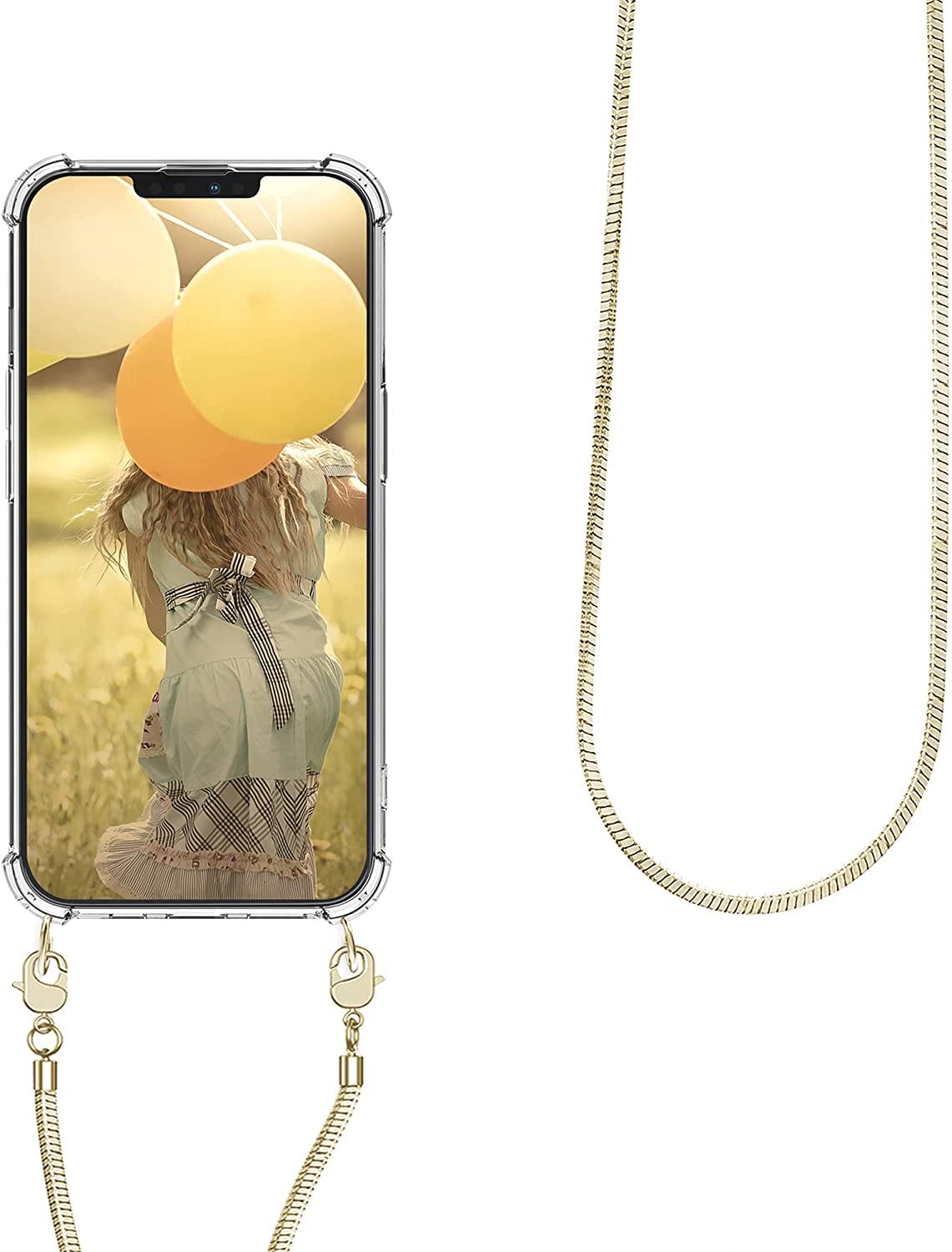 KW iPhone 13 Pro Θήκη Σιλικόνης TPU με Μεταλλικό Λουράκι - Διάφανη / Gold - 55966.21