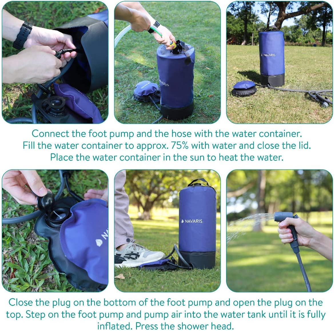 Navaris Φορητό Ηλιακό Ντους με Αντλία Ποδιού - 11L - Black - 50876.01.01