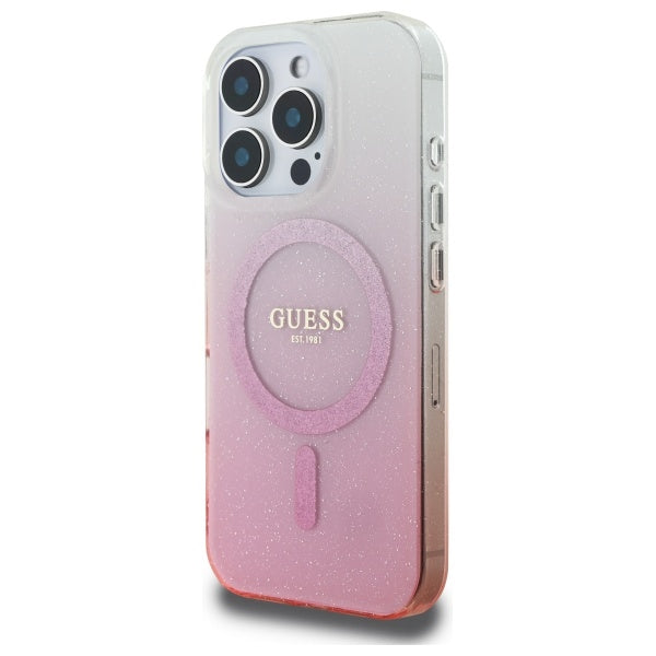 Guess iPhone 16 Pro - IML Glitter Gradient - MagSafe Σκληρή Θήκη με Πλαίσιο Σιλικόνης - Pink - GUHMP16LHGRCELP