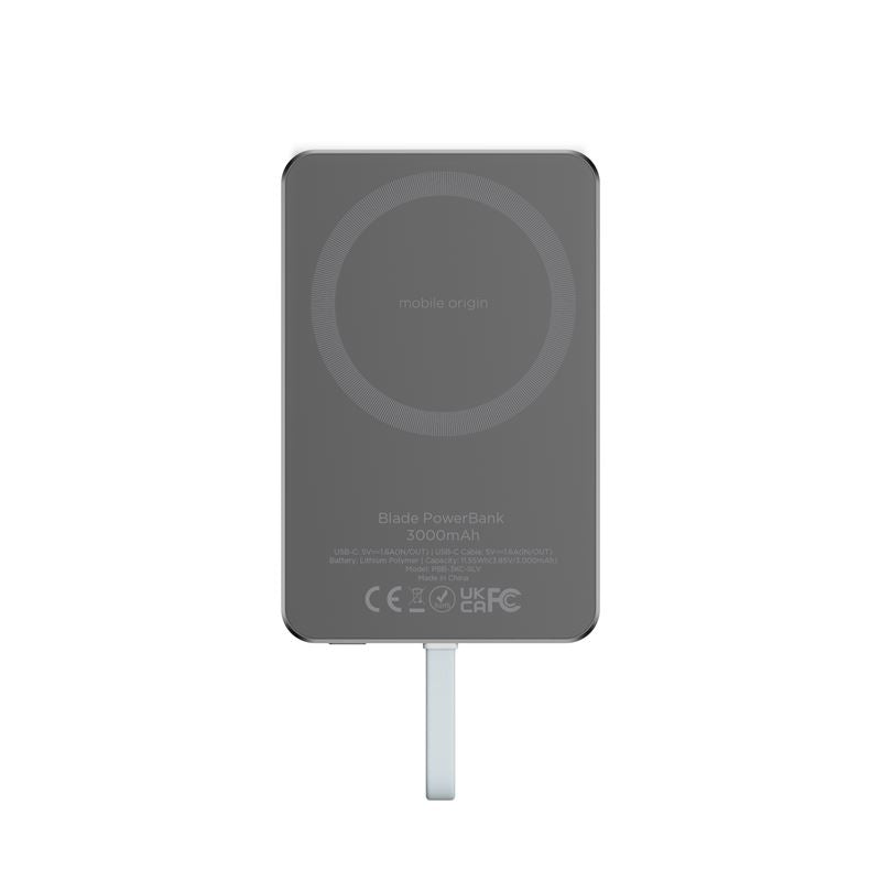 Mobile Origin Origin Blade PowerBank 3000mAh με Ενσωματωμένο Καλώδιο Type-C και Type-C to Type-C Καλώδιο - Grey