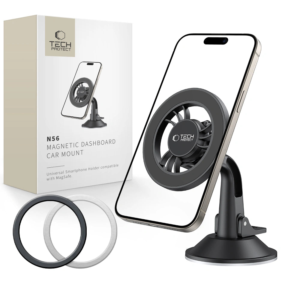 Tech-Protect N56 SHRT Μαγνητική MagSafe Βάση Αυτοκινήτου για το Ταμπλό και το Παρμπρίζ - Black