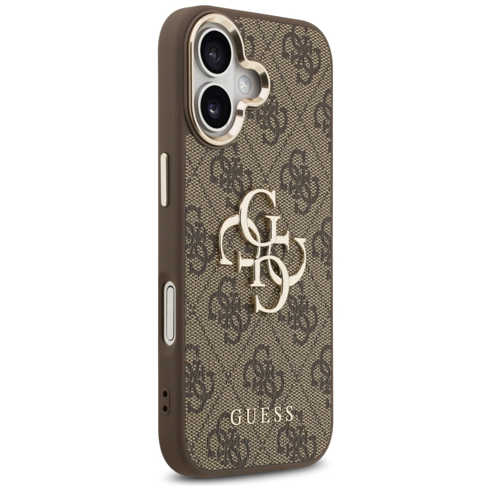 Guess iPhone 17 - 4G Big 4G Classic Logo - Σκληρή Θήκη με Πλαίσιο Σιλικόνης και Επένδυση από Οικολογικό Δέρμα - Brown / Gold - GUHCP17S4GMGCBR