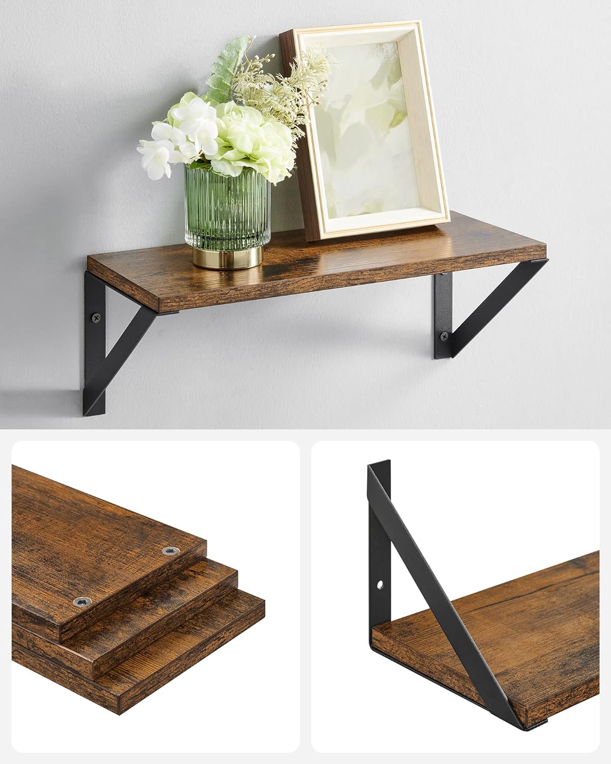 Vasagle Σετ με 3 Επιτοίχια Ράφια - Vintage Brown / Black - LWS442B01