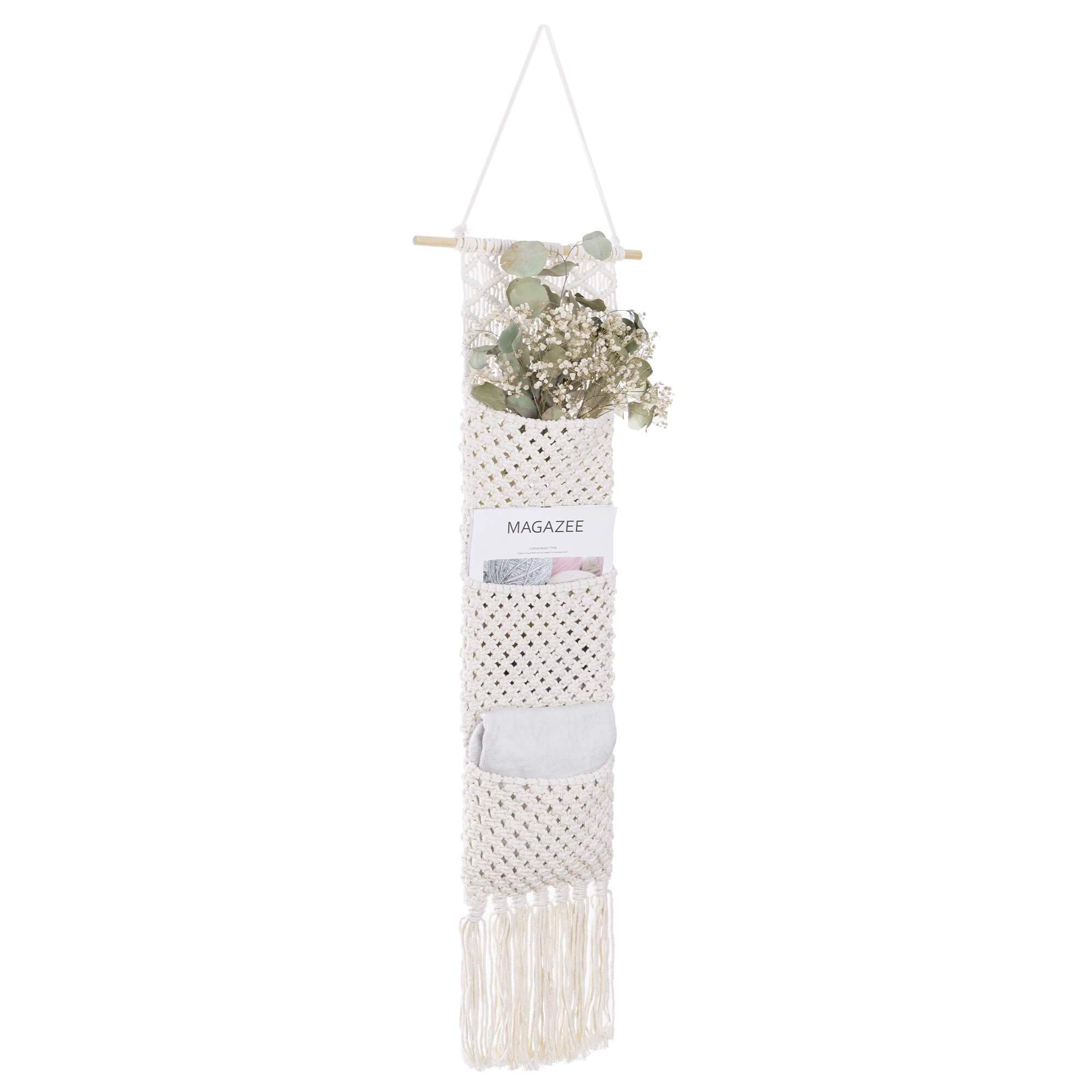 Navaris Κρεμαστό Διακοσμητικό Macrame με 3 Θήκες - 33 x 140 cm - White - 56506.01