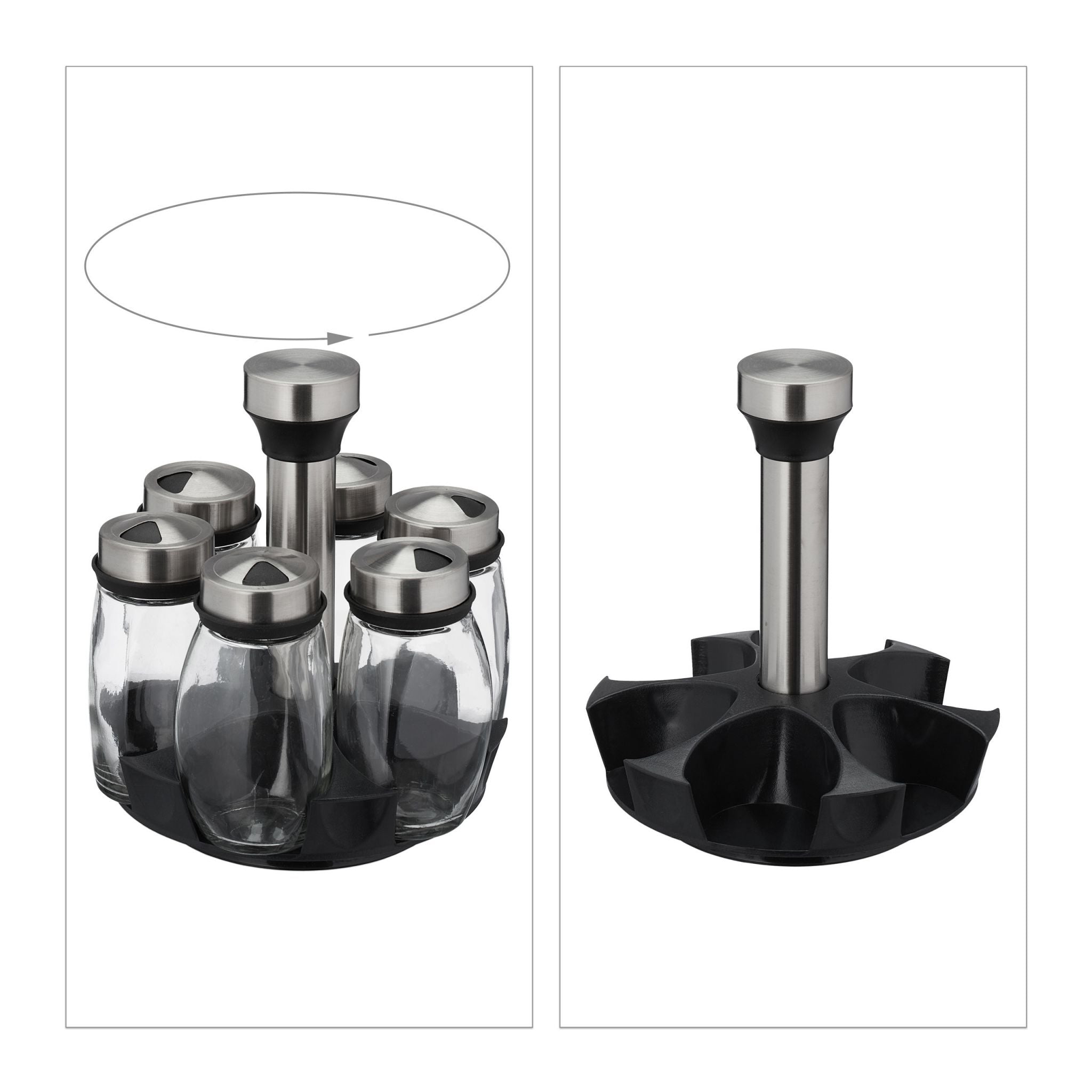 Relaxdays Καρουζέλ Μπαχαρικών με 6 Δοχεία - Silver / Black - 4052025423001