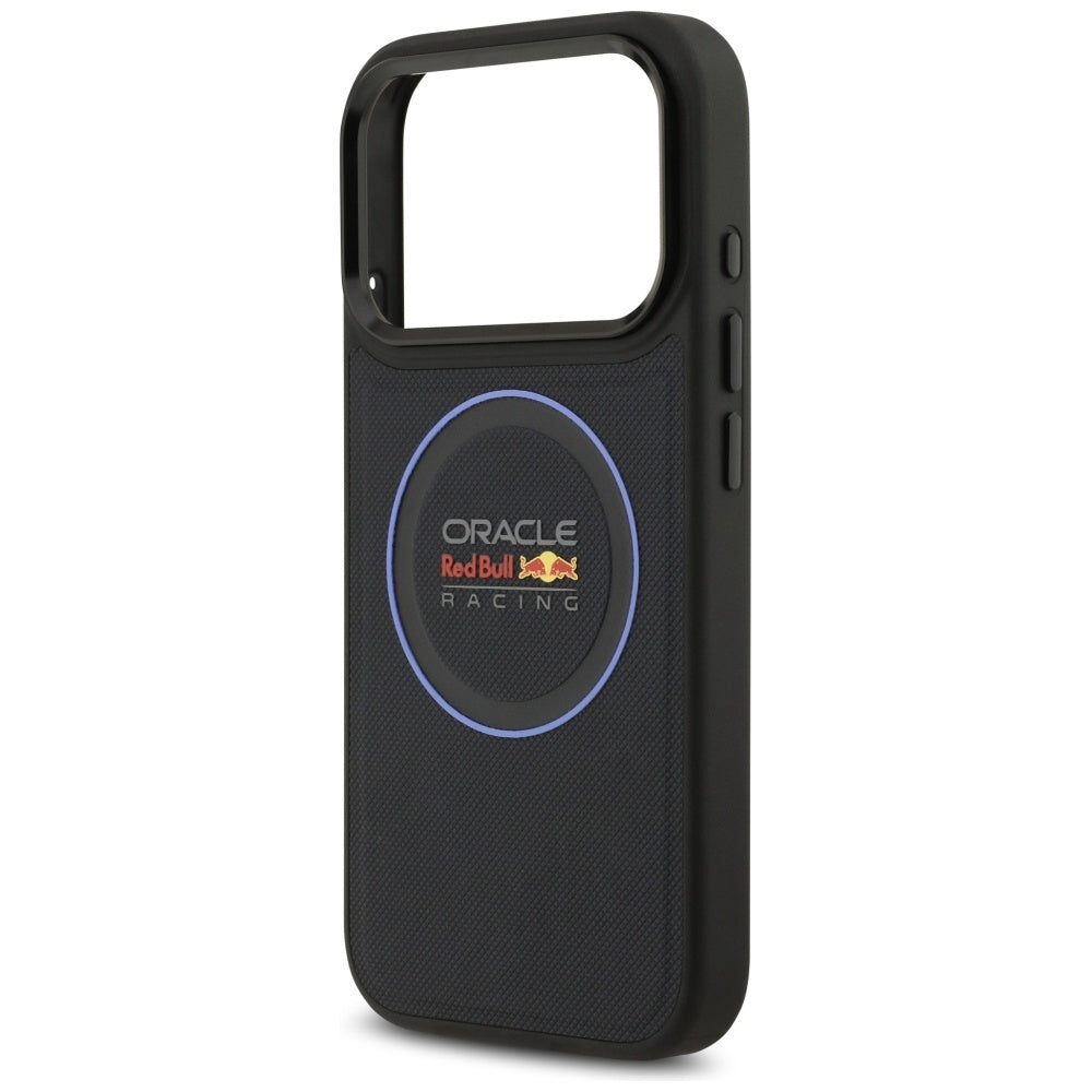 Red Bull iPhone 17 Pro - Red Bull Meshed Blue Ring and Metal Buttons MagSafe - Σκληρή Θήκη με Επένδυση Συνθετικού Δέρματος - Navy - RBHMP17L24PUILVB