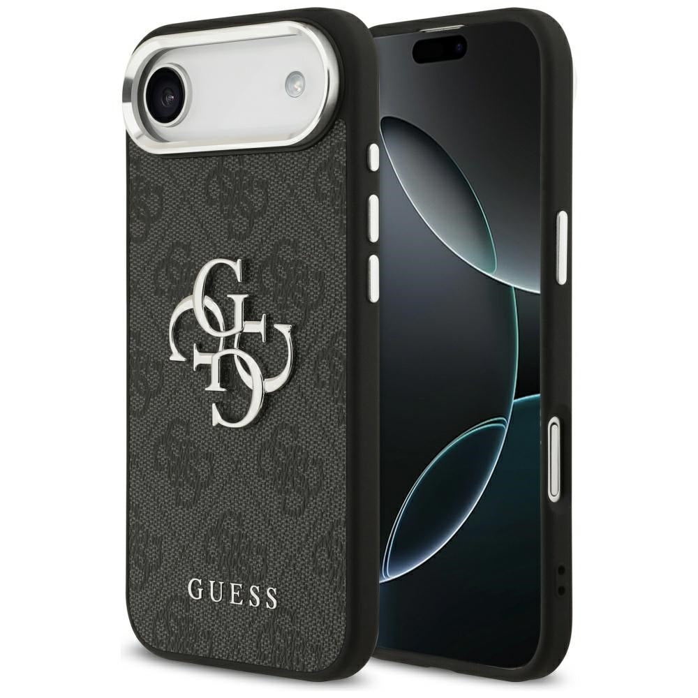 Guess iPhone Air - 4G Big 4G Classic Logo - Σκληρή Θήκη με Πλαίσιο Σιλικόνης και Επένδυση από Οικολογικό Δέρμα - Black / Silver - GUHCP17MP4G4SMCK