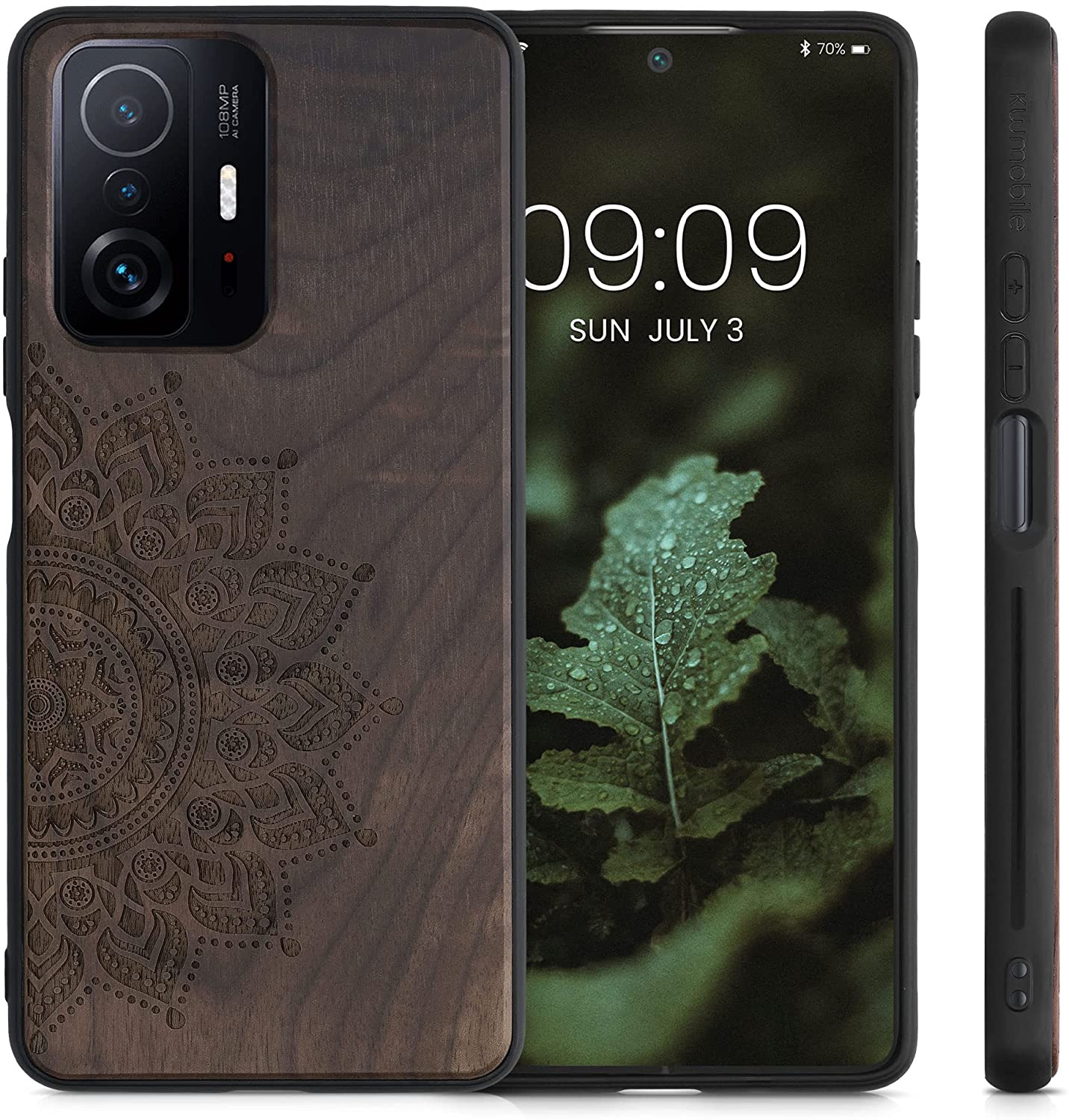 KW Xiaomi 11T / 11T Pro Θήκη από Φυσικό Ξύλο - Design Rising Sun - Dark Brown - 56795.01