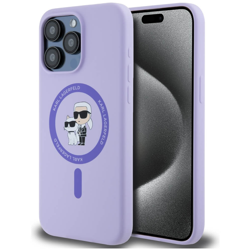 Karl Lagerfeld iPhone 15 Pro Max - Silicone Karl and Choupette Heads - Θήκη Σιλικόνης με MagSafe - Purple - KLHMP15XSCMKCRHU