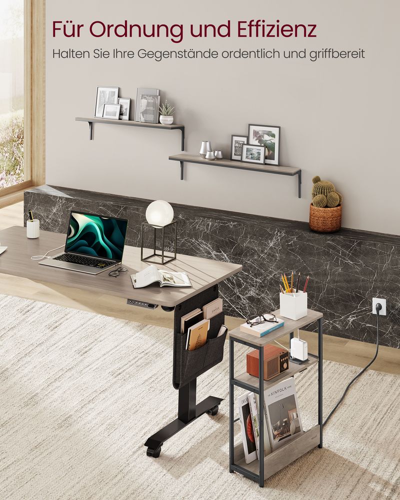 Vasagle Στενό Βοηθητικό Τραπεζάκι με Ενσωματωμένο Πολύπριζο με 1 Θύρα AC και 2 Θύρες USB - Greige Mottled / Ink Black - LET335K05