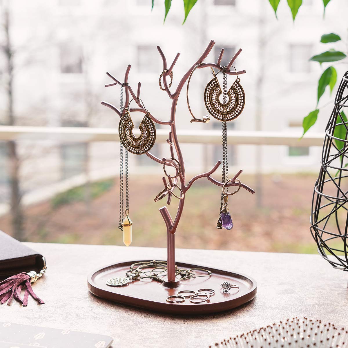 Navaris Stand Κοσμημάτων από Μέταλλο και Ξύλο - Design Tree - Rose Gold / Bronze - 45615.81