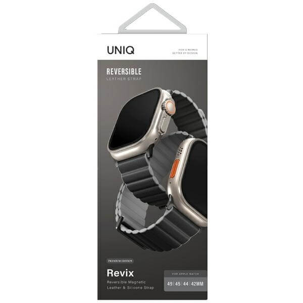 Uniq Λουράκι Apple Watch 2 / 3 / 4 / 5 / 6 / 7 / 8 / 9 / SE / ULTRA / Ultra 2 - 42 / 44 / 45 / 49 mm Revix Premium Μαγνητικό Σιλικόνης Διπλής Όψης - Grey