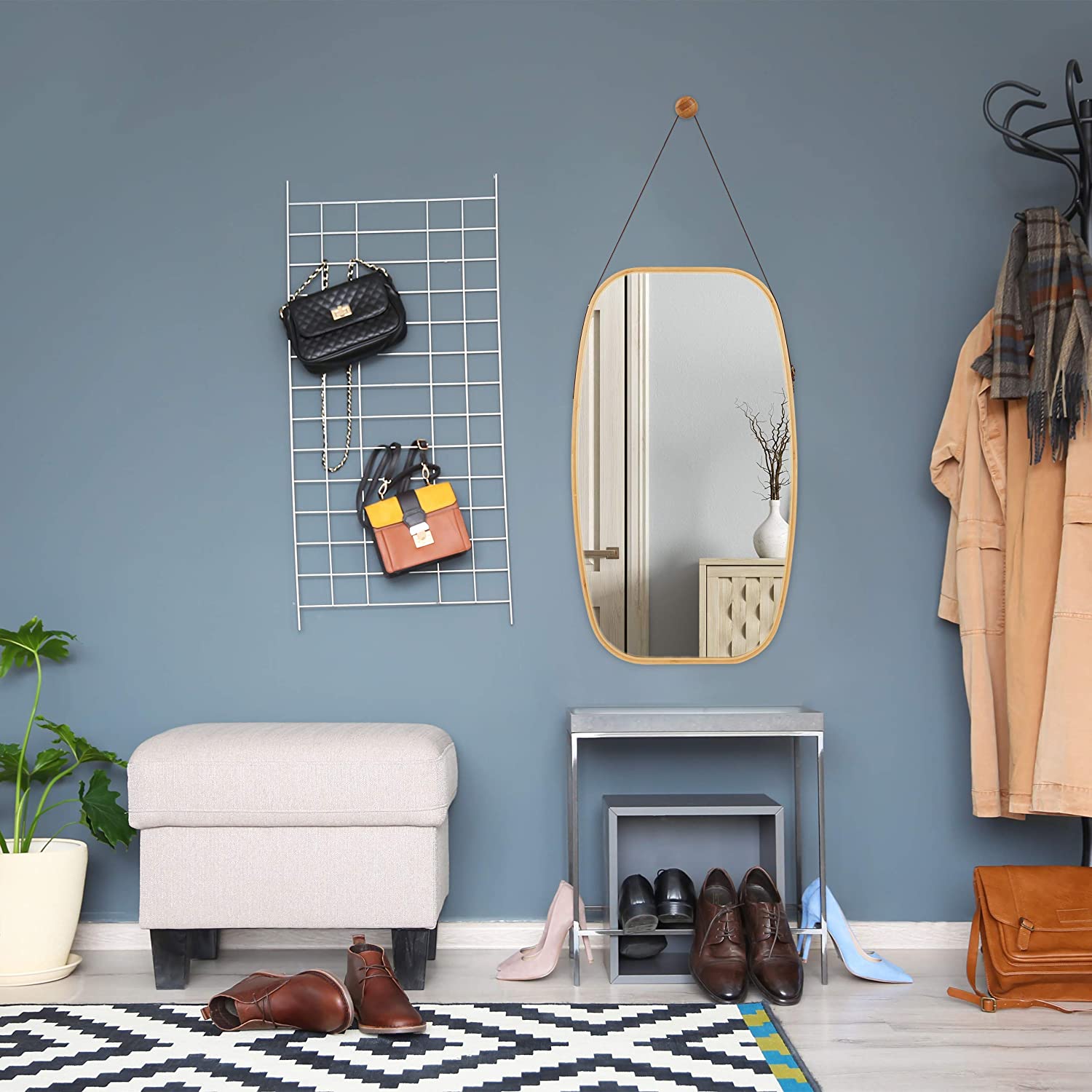 Relaxdays Διακοσμητικός Καθρέπτης Τοίχου με Κορνίζα από Μπαμπού - 76,5 x 43,5 x 1,5 cm - Natural - 4052025265014