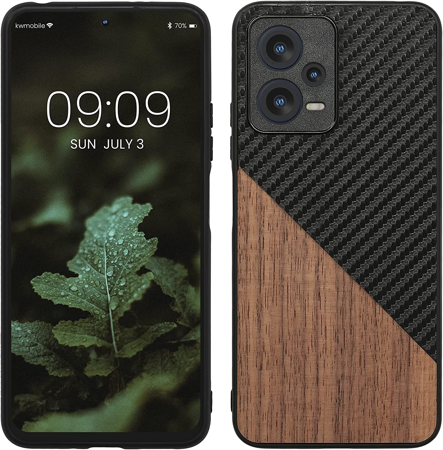 KW Xiaomi Redmi Note 12 5G / Xiaomi Poco X5 5G Θήκη από Φυσικό Ξύλο και Carbon - Black / Dark Brown - 61168.01